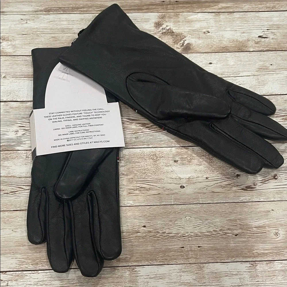 Charter Club Womens Leather Gloves‎ Black Touch Screen Faux Fur Lined Large NEW